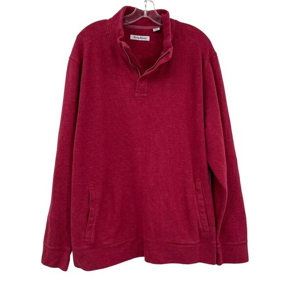 Tommy Bahama 1/4 Zip Pull Over Casual Sweater‎ Men's XXL Preppy Red Pockets - Picture 1 of 11
